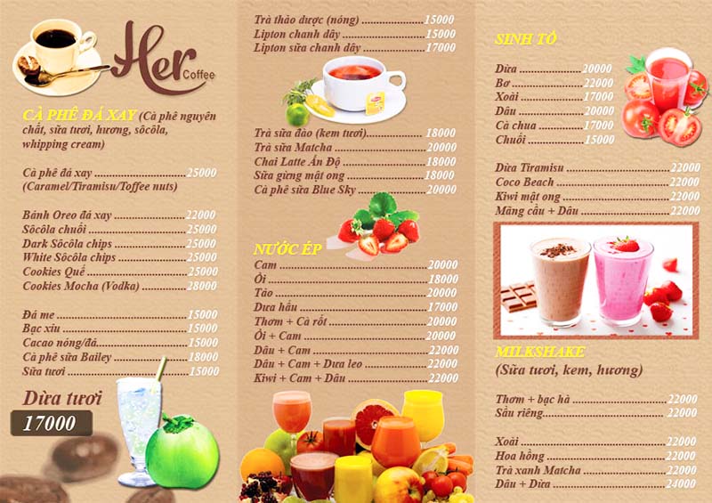 3 Loại Menu phổ biến dùng cho quán cafe
