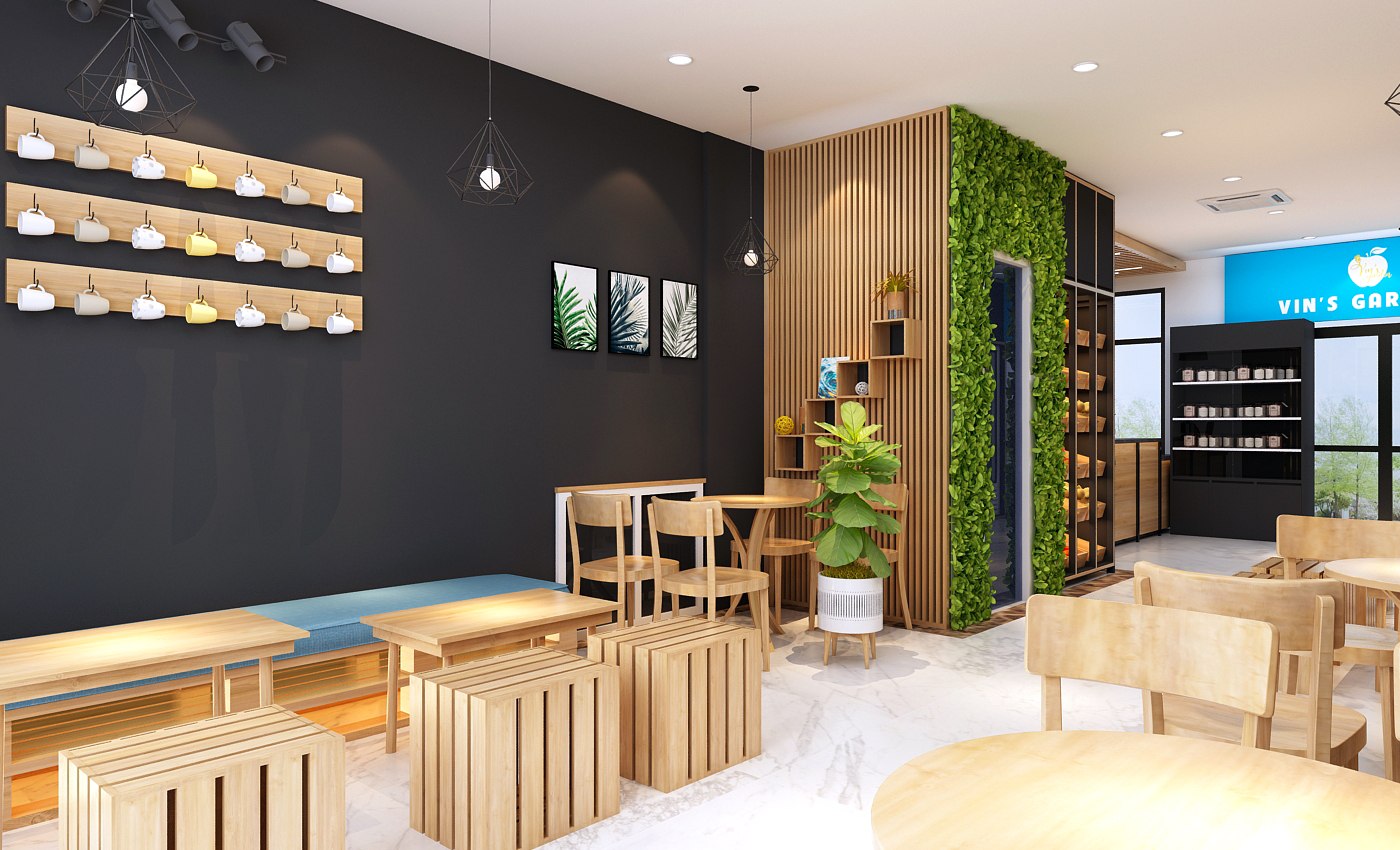 thiết kế cửa hàng thực phẩm sạch kết hợp quán cà phê