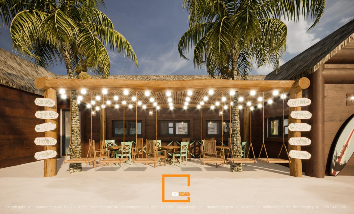 Không gian ngoài trời quán cafe Halulu Food & Drinks cơ sở 2 xinh đẹp bên bãi cát trắng 