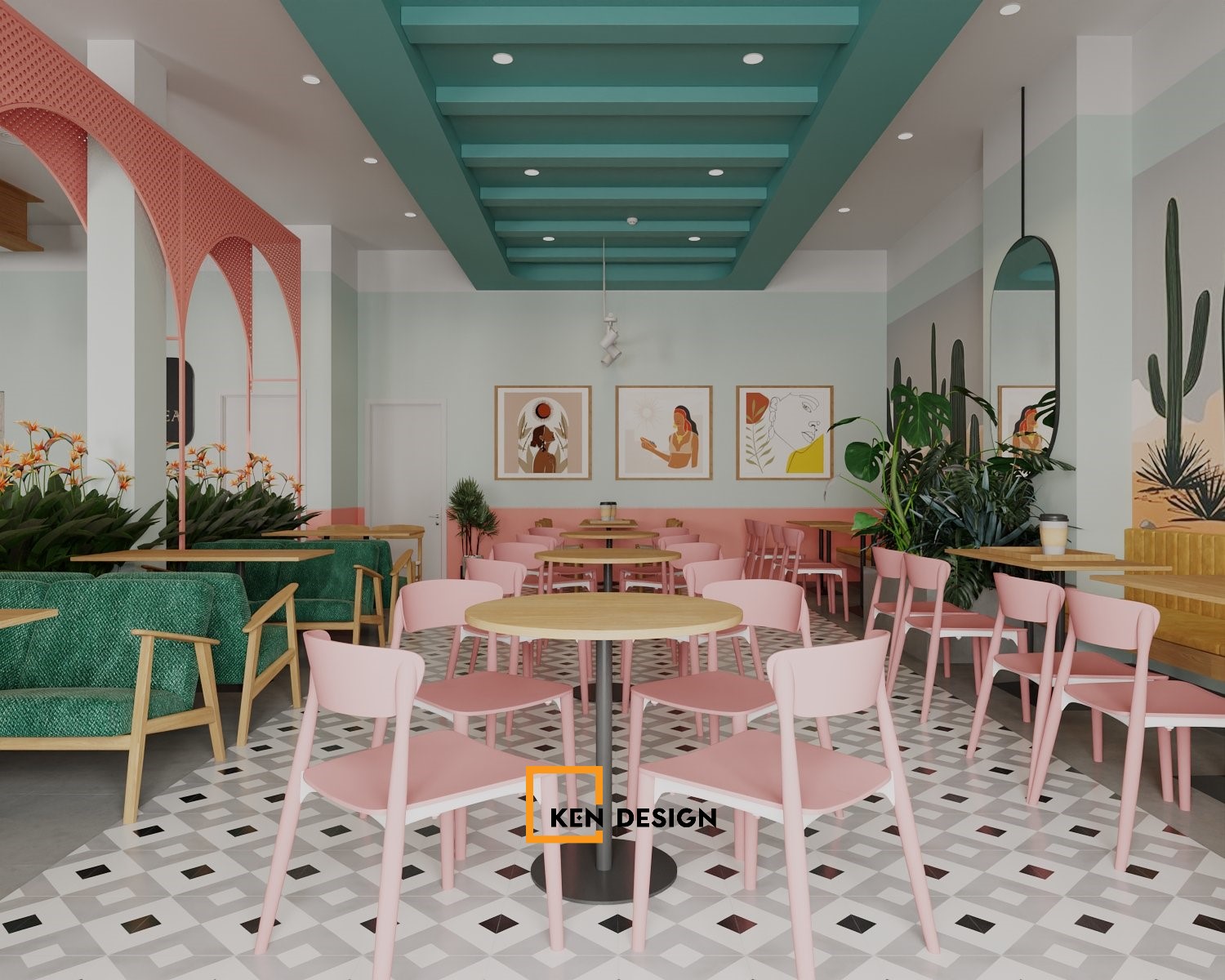 ​Không gian cafe ấn tượng trong thiết kế quán trà sữa Ding Tea - Phú Quốc