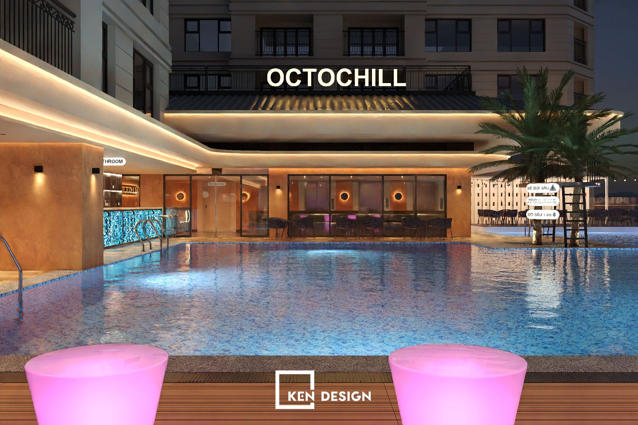 Thiết kế bể bơi kết hợp quán bar OCTOCHILL – Không gian giải trí hai trong một