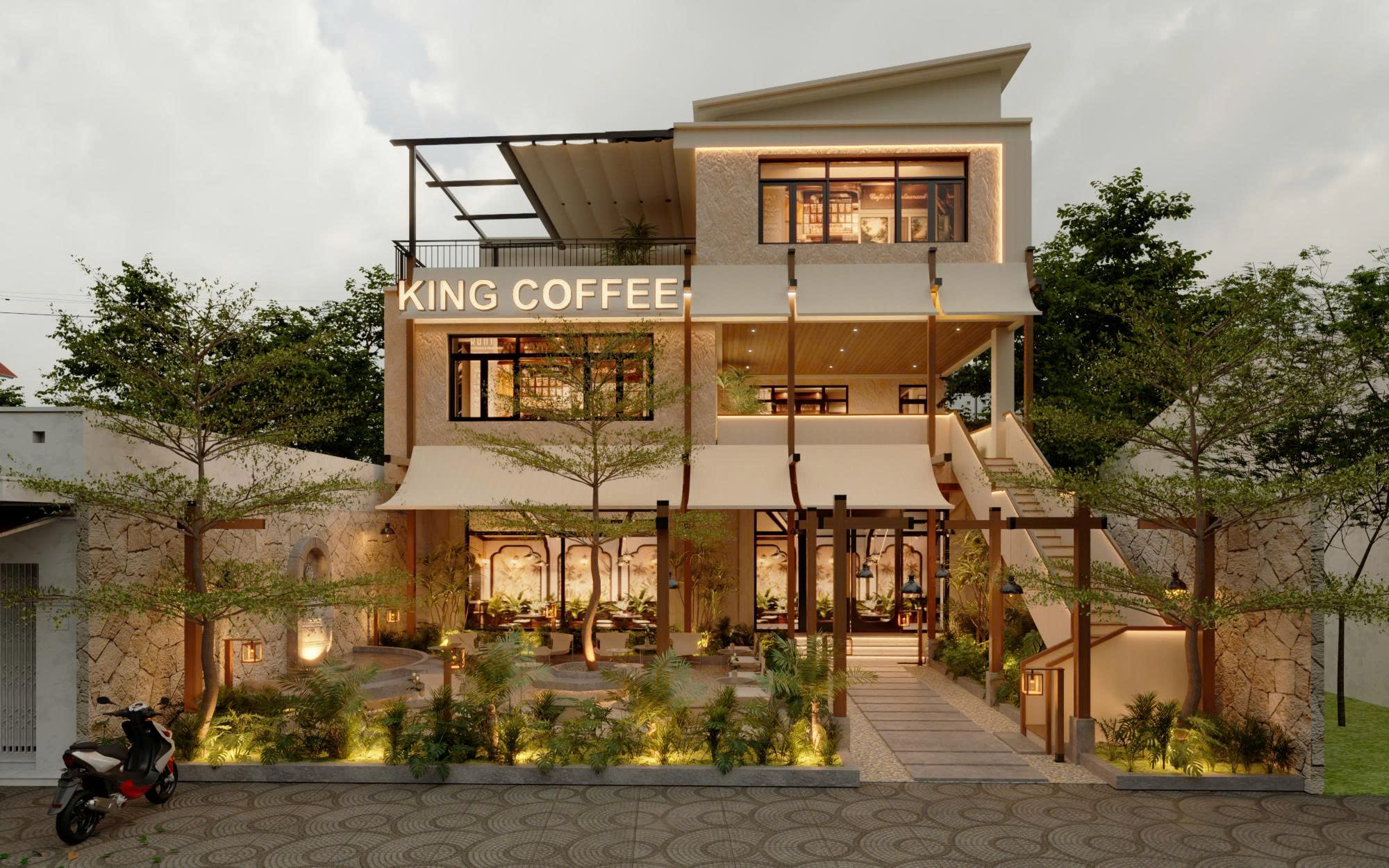 Không Gian Tropical – Industrial: “Linh Hồn” Của Thiết Kế King Coffee Hải Phòng