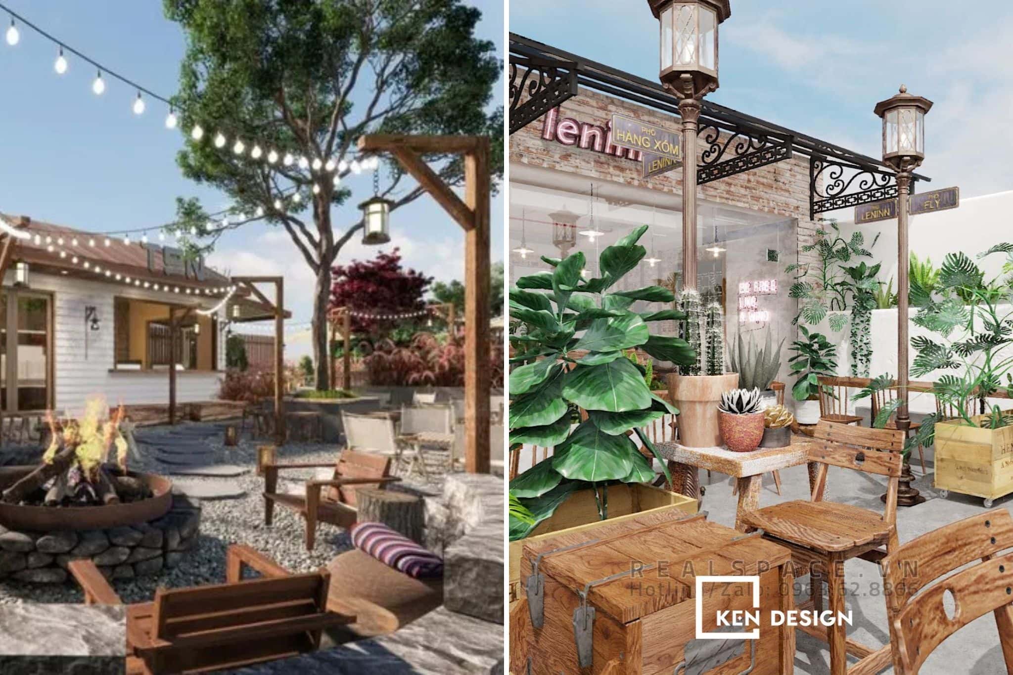 mô hình quán cafe sân vườn