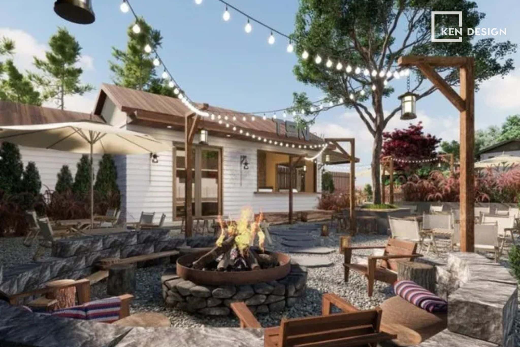 mô hình quán cafe sân vườn