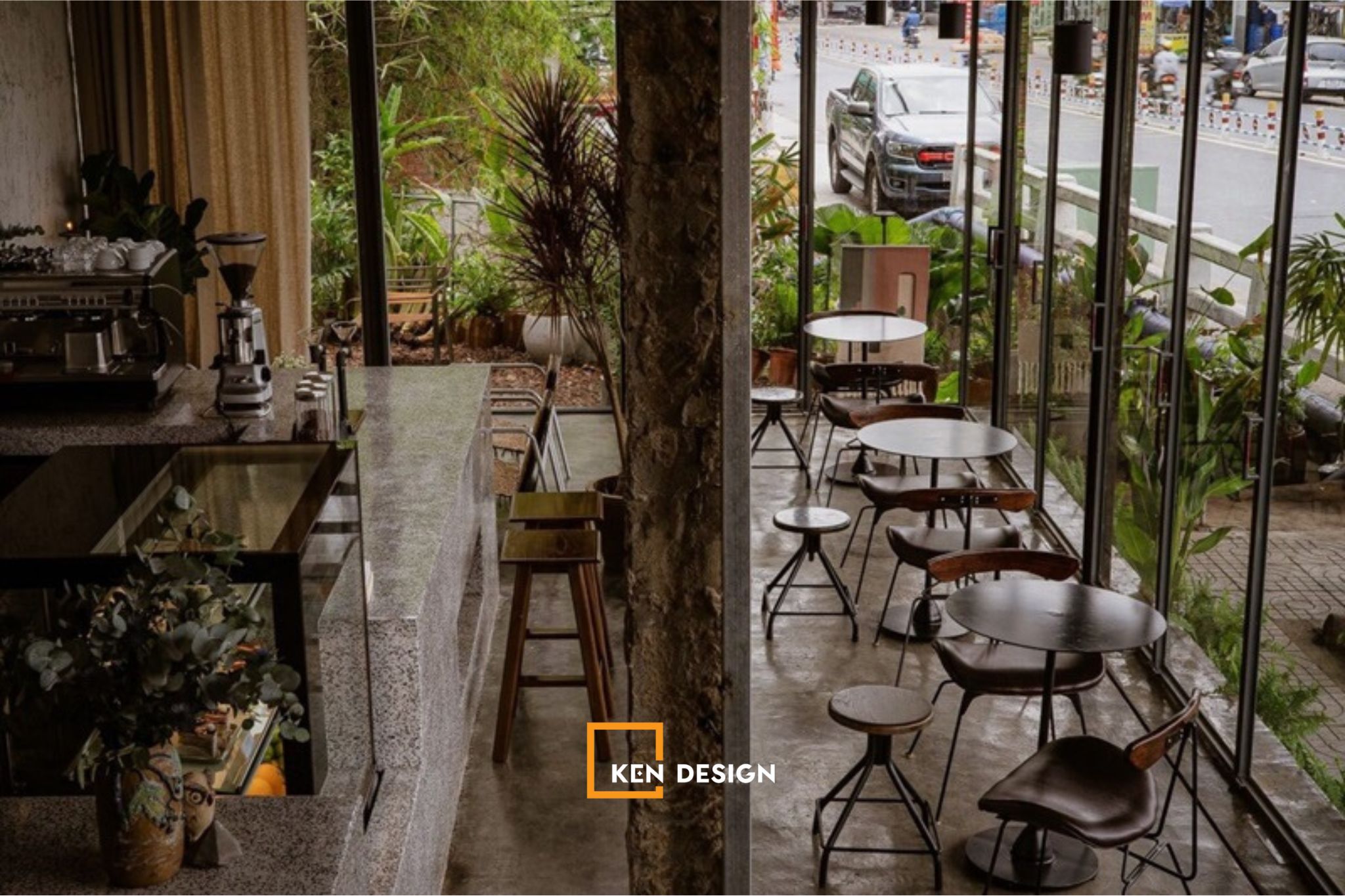 phong cách industrial cho quán nhỏ